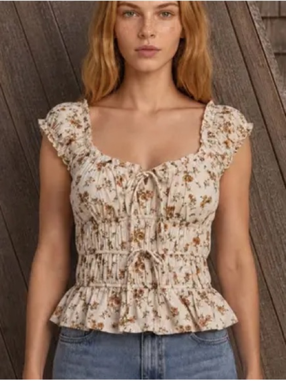 Romantic Fiona Floral Tie Top Blu Pepper Large NWT